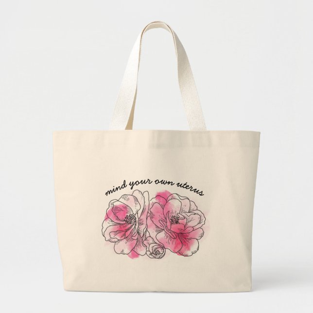akta din egen livmoder (rosa blommor) jumbo tygkasse (Framsidan)