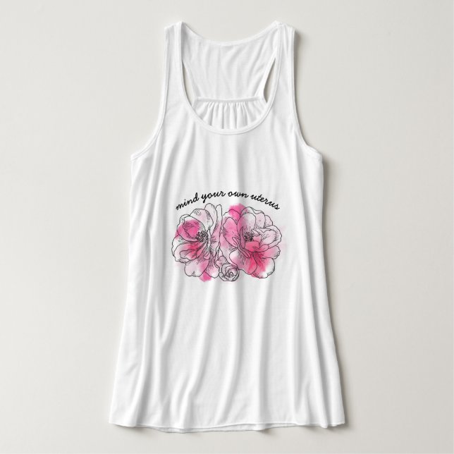 akta din egen livmoder (rosa blommor) linne med racerback  (Design framsida)