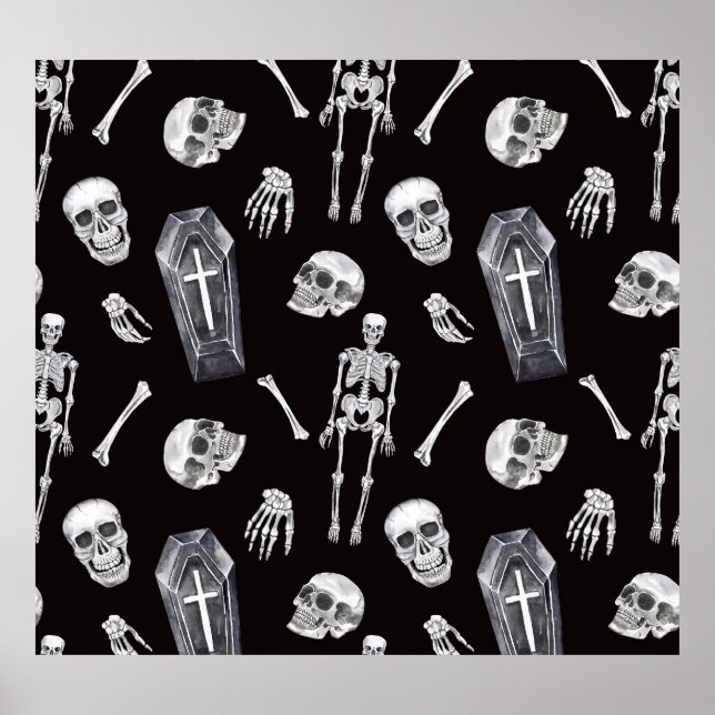 Äkta Döskallar: Halloween Watercolor Mönster Poster (Framsidan)