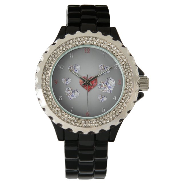 Äkta Elegant Diamond Hearts Armbandsur (Framsida)