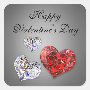 Äkta Elegant Diamond Hearts Fyrkantigt Klistermärke