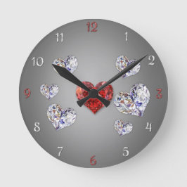 Äkta Elegant Diamond Hearts Rund Klocka