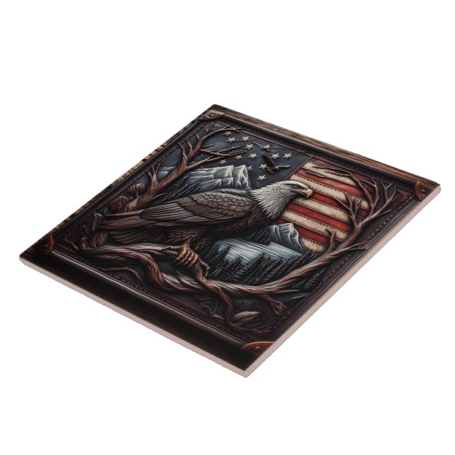 Äkta Emblem med amerikansk Flagga Kakelplatta (Sidan)