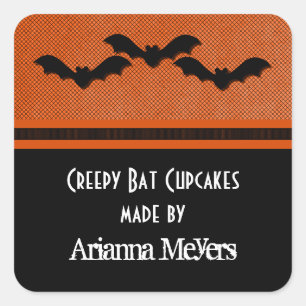 Äkta Fladdermöss Halloween Baking Stickers, Orange Fyrkantigt Klistermärke