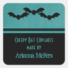 Äkta Fladdermöss Halloween Baking Stickers, Teal Fyrkantigt Klistermärke