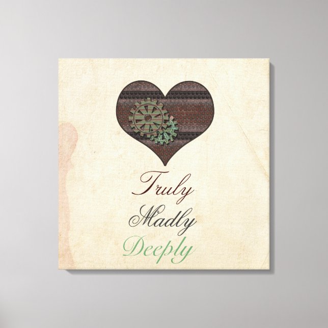 Äkta fru djupt Steampunk Heart Wrapped Canvas (Framsida)