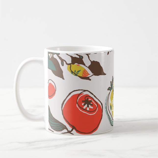 Äkta frukter, färglös, sömlös mönster. kaffemugg (Vänster)