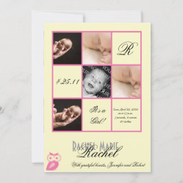 Äkta fyrkanter i Rosa Photo Baby annoncement Meddelande