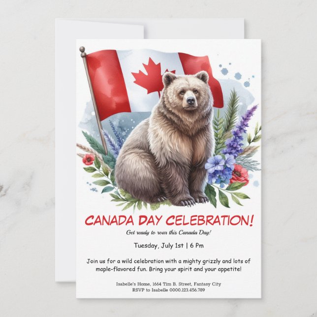 Äkta Grizzly Bear & Canadian | Kanada-dagen Inbjudningar (Framsida)