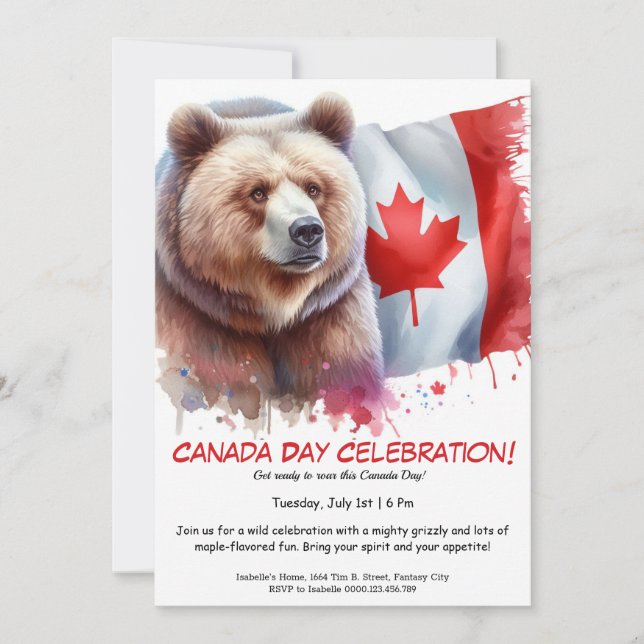 Äkta Grizzly Bear & Canadian | Kanada-dagen Inbjudningar (Framsida)