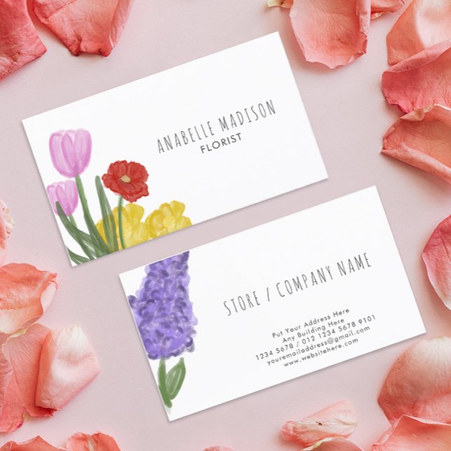 Äkta Handritade Vattenfärgade Blommor Visitkort (Skapare uppladdad)