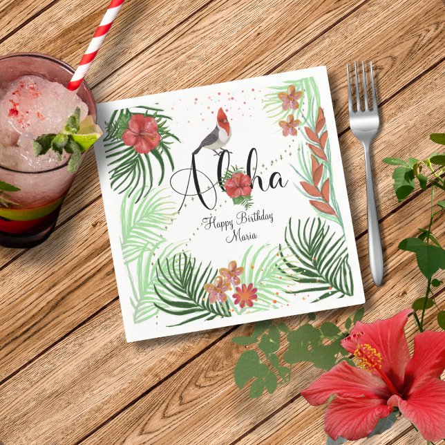 Äkta hawaiiansk röd kardinal och tropisk blomsterp pappersservett (Authentic Hawaiian Red Cardinal & Tropical Floral Napkins)