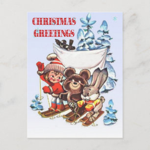 Äkta jul, barn och djur på skinn helg vykort