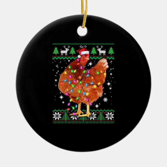 Äkta julchicken Santa Hat Ljus Julgransprydnad Keramik (Framsidan)