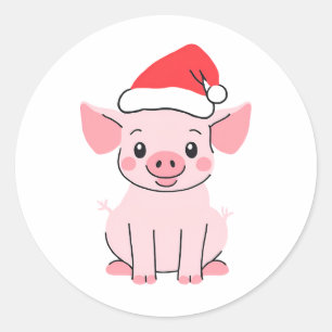 Äkta julgris med Santa Hat Runt Klistermärke
