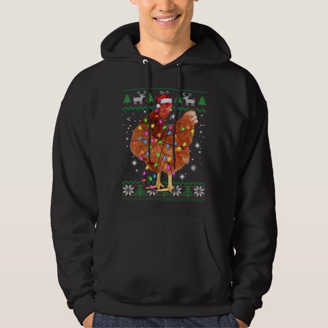 Äkta julkyckling Santa Hat Ljus Sweater Xm Hoodie (Framsida)
