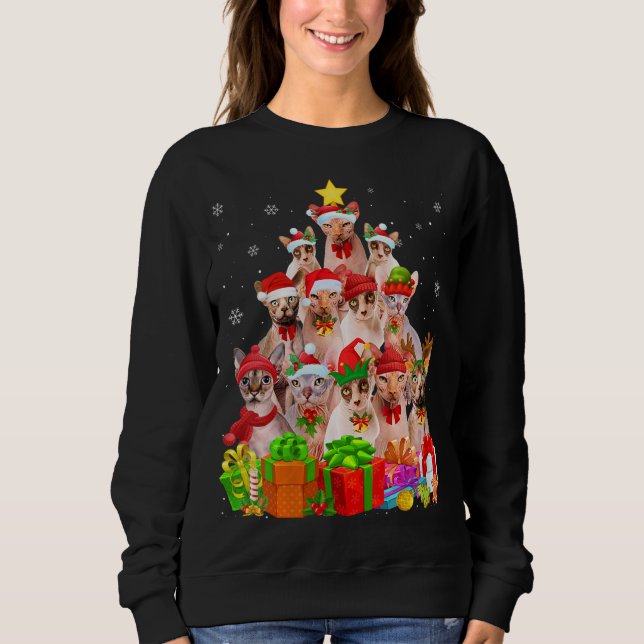 Äkta julsötare Cat Träd Funny Sphynx Cat X T Shirt (Framsida)