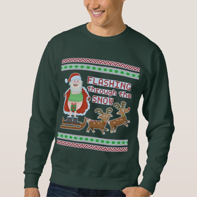 Äkta julsötare | Funny Santa FlashSnö Lång Ärmad Tröja (Framsida)