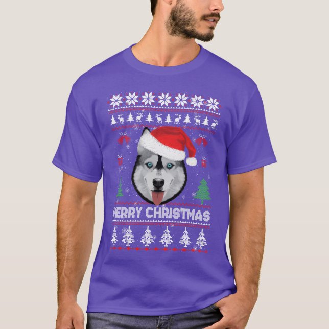Äkta julsötare Husky Santa God jul T Shirt (Framsida)