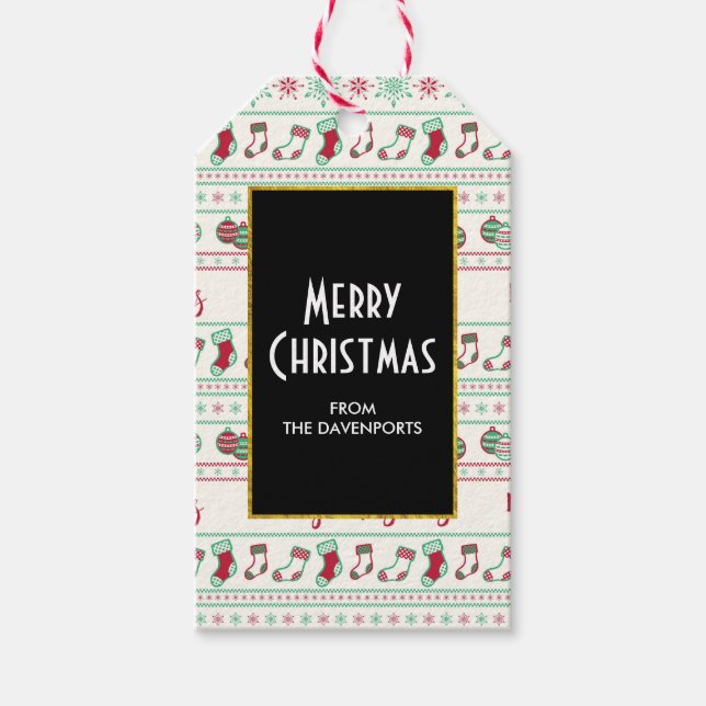 Äkta julsötare Mönster Helgdag Presentetikett (Framsidan)