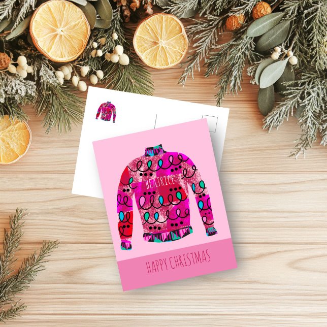 Äkta julsötare Mönster namngiven Helg Vykort (Ugly Christmas Jumper Post Card
)