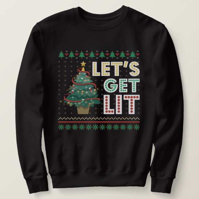 Äkta julsötare så får du Lit Funny Träd Lång Ärmad Tröja (Design framsida)