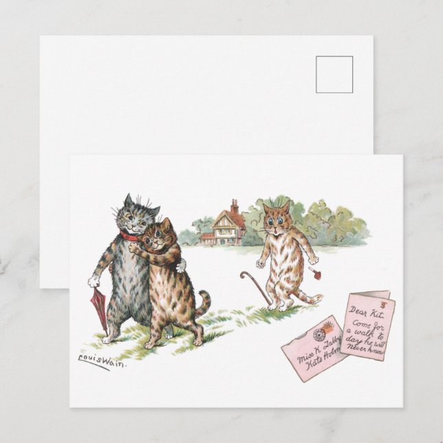 Äkta kärlek av Louis Wain Vykort (Fram/baksida)