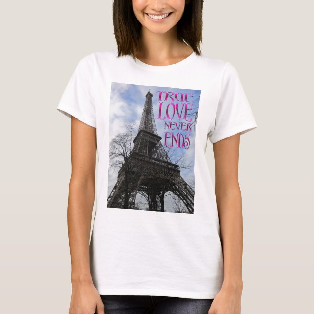 Äkta kärlek avslutar aldrig tee shirt (Framsida)