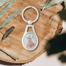 Äkta kärlek Baby Photo Mors dag Ovalt Silverfärgad Nyckelring