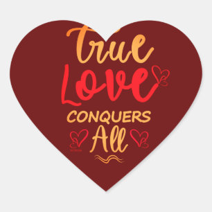 ÄKTA KÄRLEK CONQUES ALL sött valentinklump      Hjärtformat Klistermärke