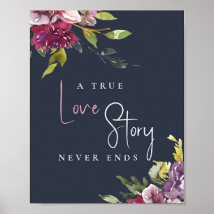 Äkta kärlek för marin burgundisk Blommigt slutar Poster