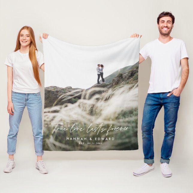 Äkta kärlek fotomodern minimal personlig fleecefilt (På plats)