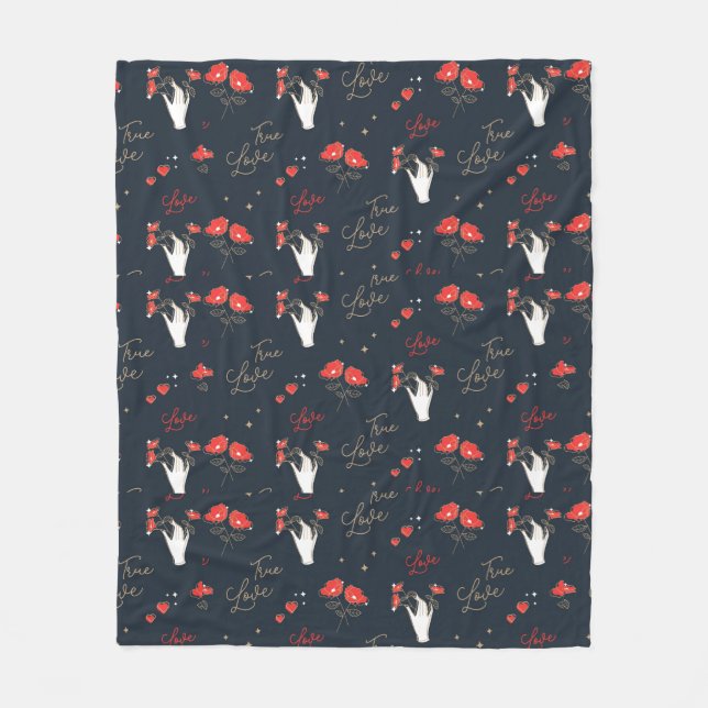 Äkta kärlek Händer och blommor Fleecefilt (Framsidan)