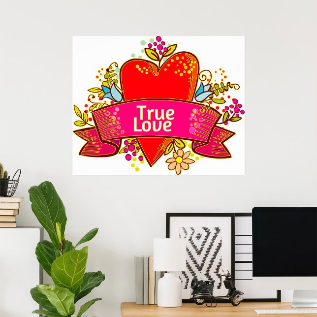 Äkta Kärlek Hjärtband med Blommiga Element Poster (Skapare uppladdad)