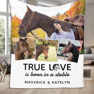 Äkta kärlek Horse Lover Personlig 4 Fotokollage Fleecefilt