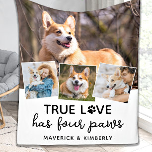 Äkta kärlek Hund älskare Personlig 4 Fotokollage Fleecefilt