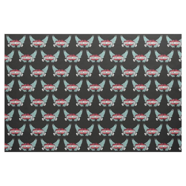 Äkta kärlek Rockabilly bevingad hjärta Tyg (Fat Quarter)