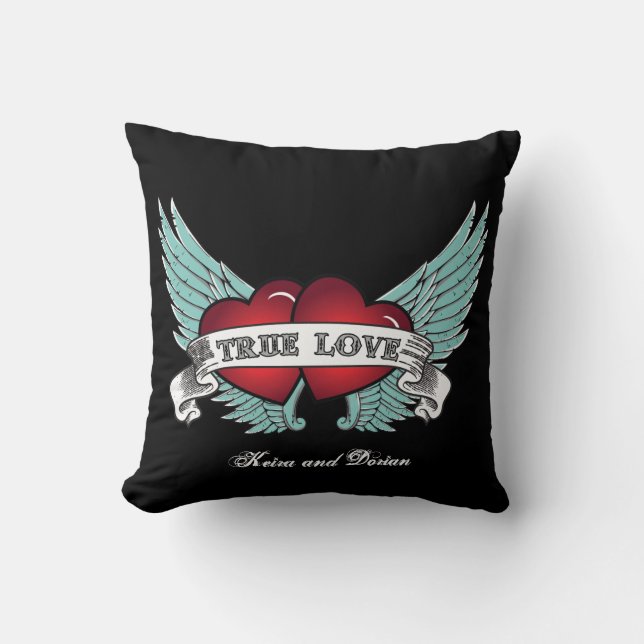 Äkta kärlek Rockabilly Winged Heart Kudde (Framsida)