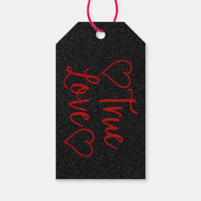 Äkta Kärlek Röd Glitter Alla Hjärtans Dags Present Presentetikett (Framsidan)