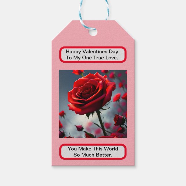 Äkta kärlek Röd ros, Valentines day Gift-Märkrn Presentetikett (Framsidan)