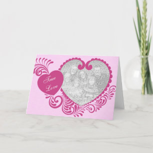 Äkta kärlek Rosa Heart Photo Valentine Day Card Helgkort