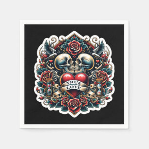 Äkta kärlek Skeleton Heart Tattoo Bröllop Pappersservett