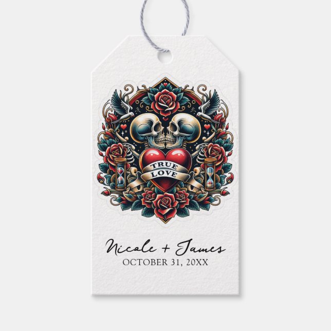 Äkta kärlek Skeleton Heart Tattoo Bröllop Presentetikett (Framsidan)