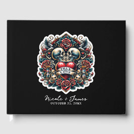 Äkta Kärlek Skelett Hjärtat Tatoering Bröllop Gästböcker