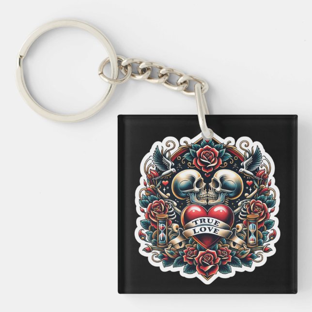 Äkta Kärlek Skelett Hjärtat Tatovering Utseende (Framsidan)