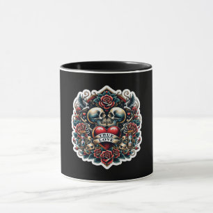 Äkta Kärlek Skelett Hjärtat Tatovering Utseende Mugg