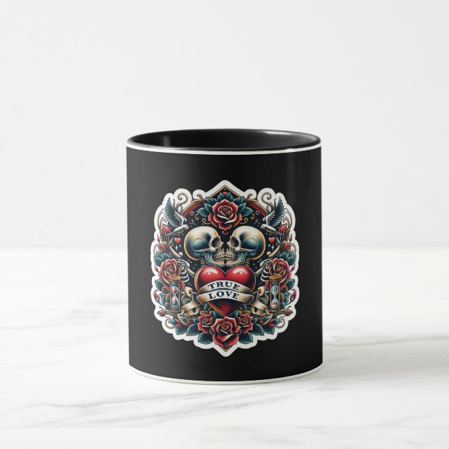 Äkta Kärlek Skelett Hjärtat Tattoo Utseende Mugg (Center)