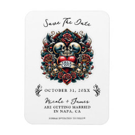 Äkta Kärlek Skelett Hjärtat Tatuering Spara Datum Magnet