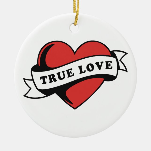 Äkta kärlek Tattoo Heart | Klassisk Romantik-desig Julgransprydnad Keramik (Framsidan)