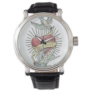 Äkta kärlek   Vintage Tattofåglar med hjärta Armbandsur